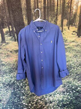 Ralph Lauren Polo Button-Down Shirt — Blue with Yellow Pony, Classic Oxford